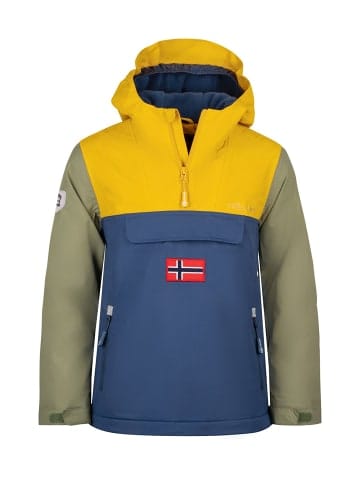 Trollkids Parka Mantel "KIRKENES" in Goldgelb/Mystikblau/Moos