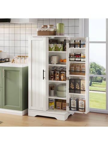 ABRIHOME Küchenschrank mit LED und 3D-Wellentüren & Türablagen in Weiß, 120x60x40 cm