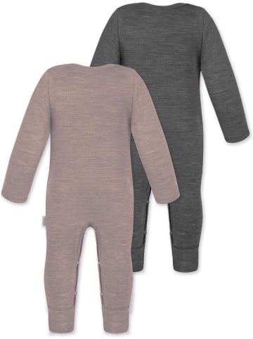 Normani Outdoor Sports 2er Pack Baby Merino Strampler Tangoio in Anthrazit/Rosa