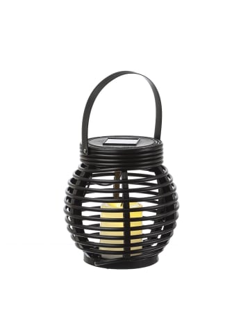 MARELIDA LED Solar Laterne mit LED Kerze in Rattan Korboptik H: 15cm in schwarz