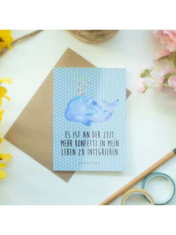 Mr. & Mrs. Panda Grußkarte Wal Konfetti mit Spruch in Blau Pastell