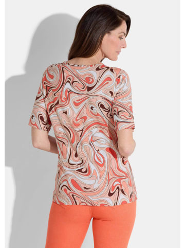 GOLDNER Kurzgröße:  Baumwollshirt mit organischem Muster in pfirsich / orange / braun / gemustert