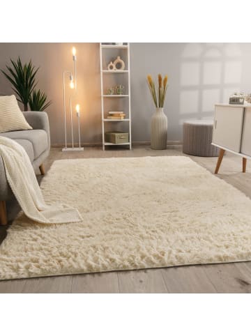 KADIMA DESIGN Hochflor Teppich Shaggy waschbar Unifarben Schlafzimmer in Elfenbein