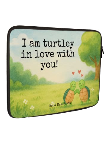 Mr. & Mrs. Panda Laptop Tasche Schildkröten Paar Design mit Spruch in Weiß