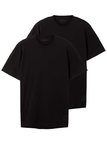 Tom Tailor Basic T-Shirt 2-er Stück Pack Kurzarm Set in Schwarz-2