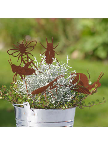 UNUS 5er Set Gartenstecker Rost Insekten in Braun
