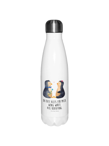 Mr. & Mrs. Panda Sprudelflasche Pinguin Pärchen mit Spruch in Weiß