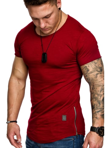 Amaci&Sons Basic T-Shirt mit Zipper und Rundhalsausschnitt AUSTIN in Bordeaux