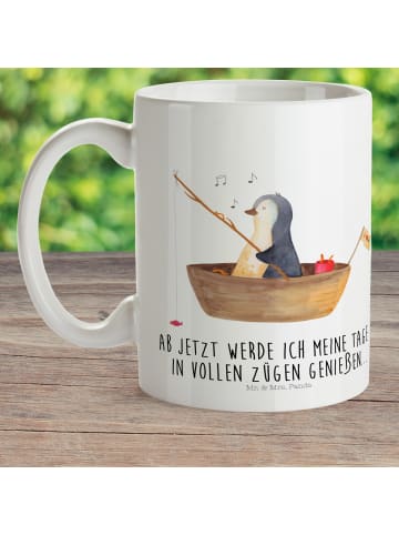 Mr. & Mrs. Panda Kaffeetasse Pinguin Angelboot mit Spruch in Weiß