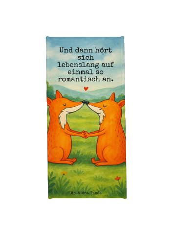 Mr. & Mrs. Panda Badehandtuch Füchse Liebe Design mit Spruch in Türkis Pastell