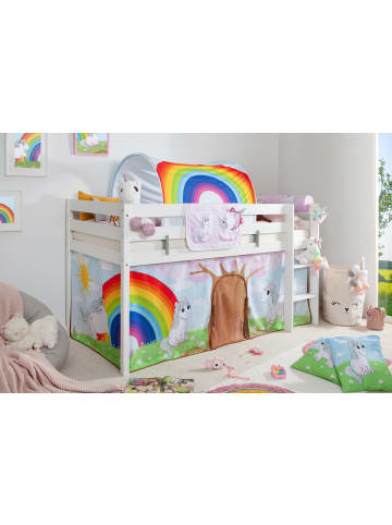 TICAA TICAA Hochbett "Einhorn Rainbow" inkl. Zubehör Kiefer weiß in Weiß