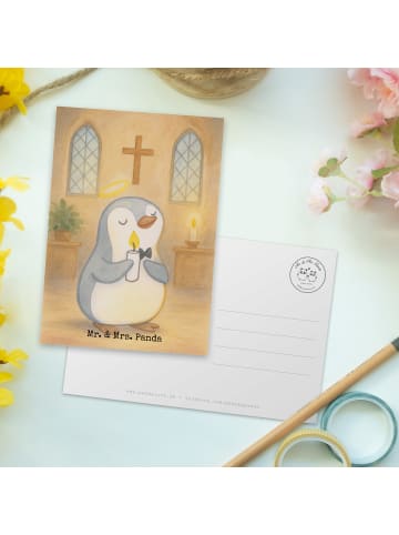 Mr. & Mrs. Panda Postkarte Pinguin Kommunion Design ohne Spruch in Weiß