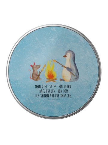 Mr. & Mrs. Panda Keksdose Pinguin Lagerfeuer mit Spruch in Eisblau