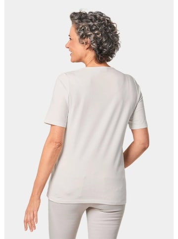 GOLDNER Kurzgröße:  T-Shirt mit Spitze Rundhalsshirt mit Häkelspitze in cremeweiß
