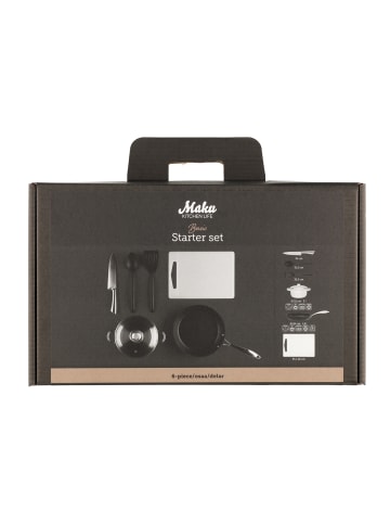 Maku Starter-Kochset, 6-teilig in Schwarz, (B) 15 x (H) 28 x (L) 46 cm