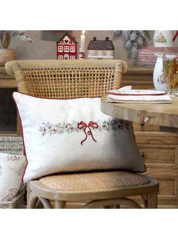 Chic Antique Kissenbezug AIX SCHLEIFE und WEIHNACHTSZWEIGE Gestickt 50x35 cm