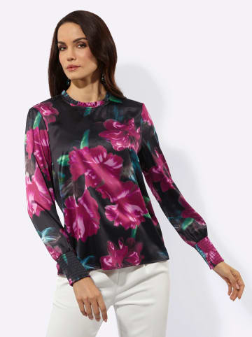 creation L Satin-Bluse in schwarz-malve-bedruckt