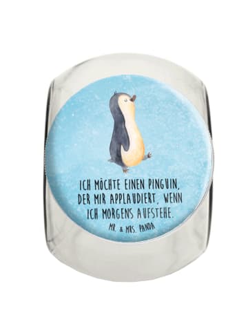 Mr. & Mrs. Panda Müsli Glas Pinguin mHerzieren mit Spruch in Eisblau