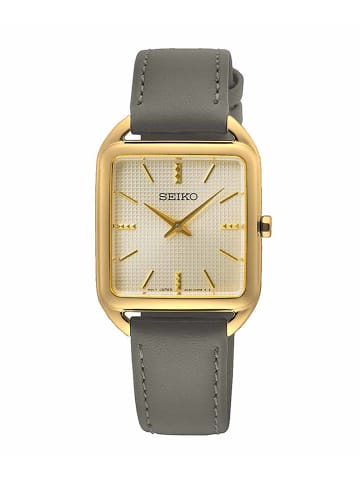 Seiko Damenuhr Rechteckig Grau/Goldfarben