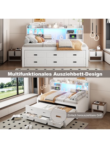 ABRIHOME Daybett in Weiß 90x200 cm mit LED USB und 3 Schubladen ohne Matratze