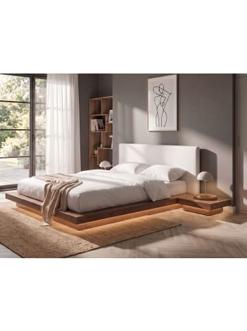 Beliani Doppelbett mit LED ZEN in Braun/Weiß - (W) 308 x (H) 86 x (L) 229 cm