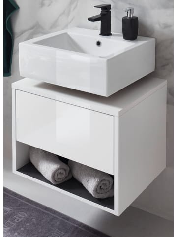 Furn.Design Waschbeckenunterschrank weiß Hochglanz, grau 60 cm, hängend