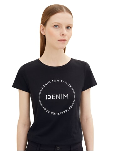 TOM TAILOR Denim T-Shirt ROUND LOGO in Schwarz