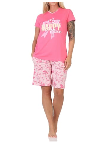 NORMANN Schlafanzug kurzarm Shorty Pyjama Schleifen Motiv in pink