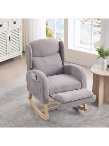 ABRIHOME Schaukelstuhl Lounge Sessel mit verstellbarer Fußstütze hohe Rückenlehne, Grau