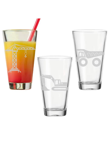 LUXENTU 3er Set Kinderbecher Baustellenfahrzeuge 300 ml in transparent