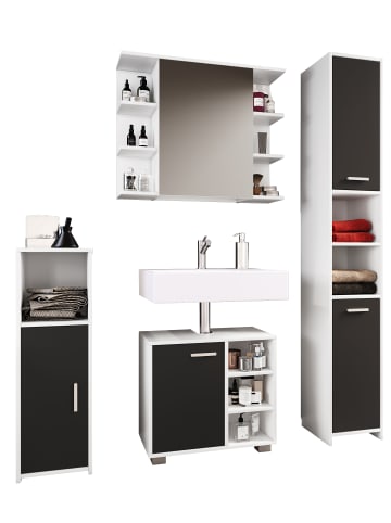 VCM  4-tlg. Komplett Badmöbel Badschrank Set Zalo I in Schwarz