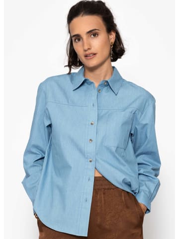 SASSYCLASSY Denim Hemdbluse mit Brusttasche in Blau