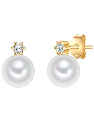 Valero Pearls Perlen-Ohrstecker Sterling Silber Zirkonia Süßwasser-Zuchtperle in gelbgold