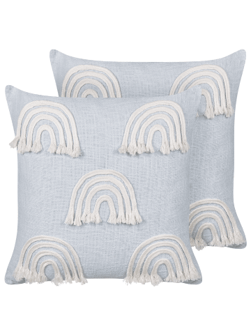 Beliani 2er-Set Dekokissen LEEA in Blau/Weiß