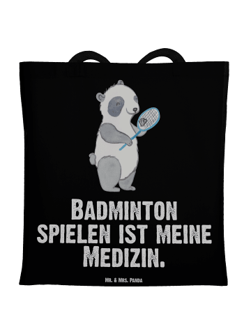 Mr. & Mrs. Panda Tragetasche Panda Badminton  mit Spruch in Schwarz