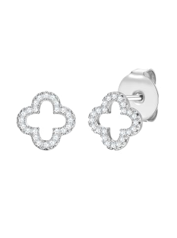 Lulu & Jane Ohrstecker Kleeblatt aus Messing mit Zirkonia in silber