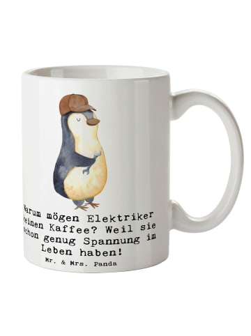 Mr. & Mrs. Panda Kaffeebecher Elektriker Witz mit Spruch in Weiß