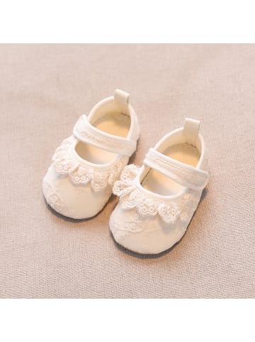 MUNADUNA Baby-Schühchen mit Spitzenbesatz in Beige