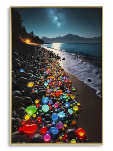 Mauro Ferretti Gemälde auf lackierter Leinwand mit Rahmen und Applikationen, 60 x 3,5 x 90 cm