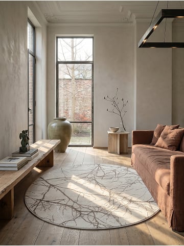 KADIMA DESIGN Teppich rund Abstrakt pflegeleicht Wohnzimmer Schlafzimmer Flur in Creme