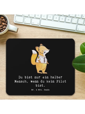 Mr. & Mrs. Panda Mauspad Pilot Herz mit Spruch in Schwarz