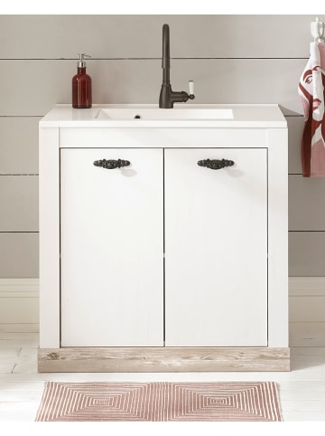 Furn.Design Waschbeckenunterschrank mit Waschbecken Pinie weiß, Oslo Pinie Landhaus 81 cm