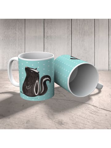 Mr. & Mrs. Panda Camping Tasse Stinktier Sitzen ohne Spruch in Türkis Pastell