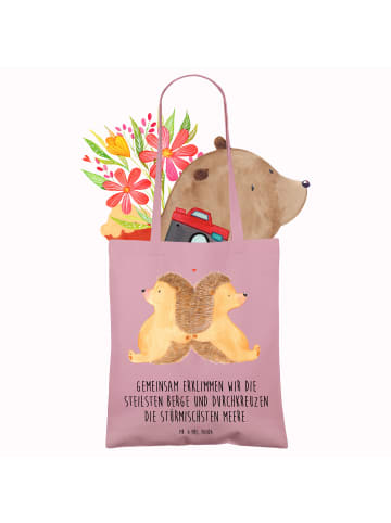 Mr. & Mrs. Panda Tote Bag Igel händchenhaltend mit Spruch in Rosa Pastell