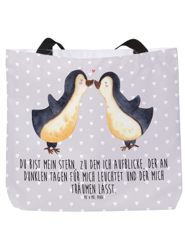 Mr. & Mrs. Panda Strandtasche Pinguin Liebe mit Spruch in Grau Pastell