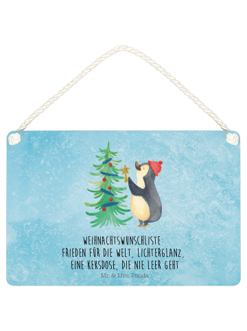 Mr. & Mrs. Panda Deko Schild Pinguin Weihnachtsbaum mit Spruch in Eisblau