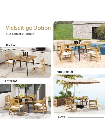 COSTWAY Gartentisch mit Schirmloch in Hellbraun