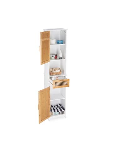 relaxdays Badschrank in Weiß/Braun - (B)39 x (H)180 x (T)30 cm