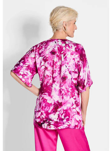 GOLDNER Kurzgröße:  Bluse Viskosebluse mit floralem Design in pink / weiß / geblümt