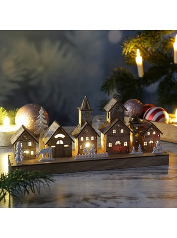 MARELIDA LED Weihnachtsdorf Winterlandschaft Timer L: 30cm in braun